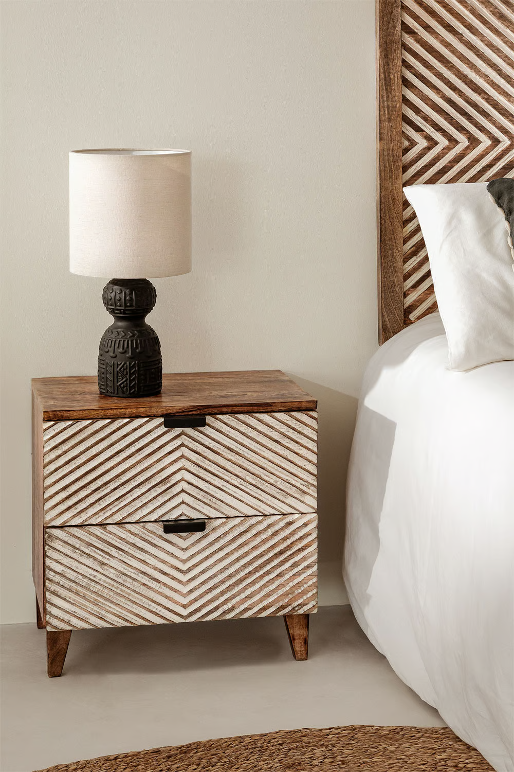 Mango Wood Nightstand Table | Wooden Bedside Table - Ingrid - Akway