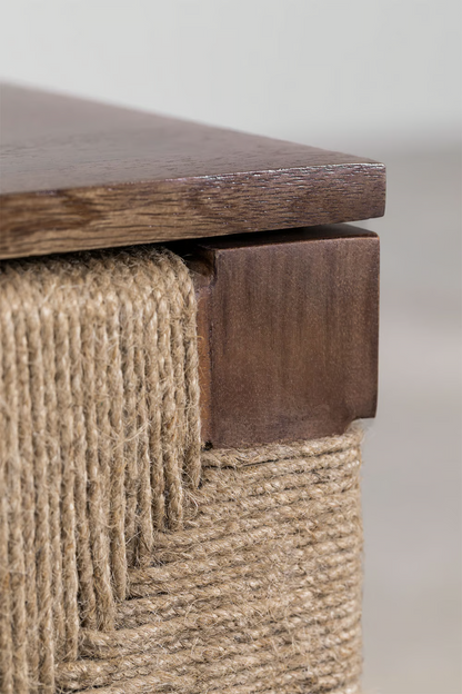 Mango Wood & Jute Bedside Table | Wooden Bedside Table - Daisy - Akway