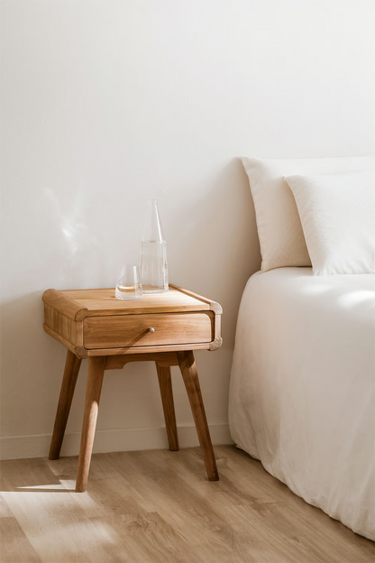 Mango Wood Bedside Table | Wooden Bedside Table - Iris - Akway