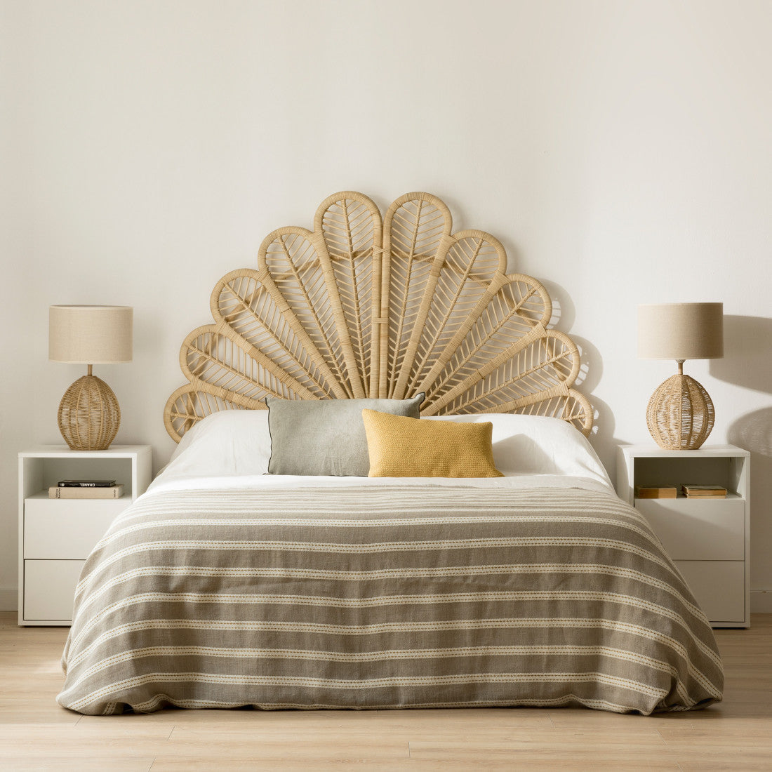 Mango Wood Rattan Headboard For Bed | Cane Headboard For Bed - Hawaii