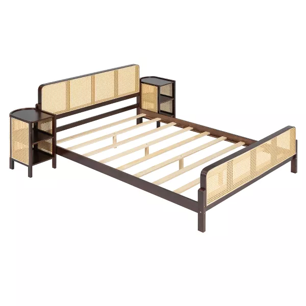 Solid Wood Rattan Bed For Bedroom | Cane Bed For Home - Aanya