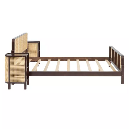 Solid Wood Rattan Bed For Bedroom | Cane Bed For Home - Aanya