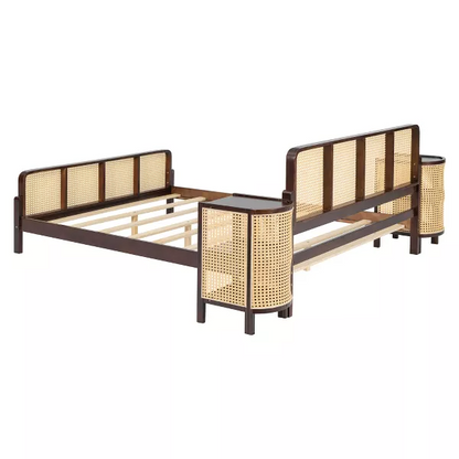 Solid Wood Rattan Bed For Bedroom | Cane Bed For Home - Aanya