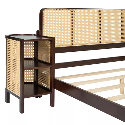 Solid Wood Rattan Bed For Bedroom | Cane Bed For Home - Aanya