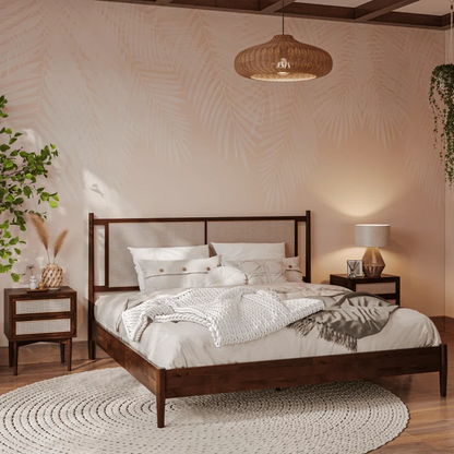 Solid Wood Rattan Bed For Bedroom | Cane Bed For Home -Amara