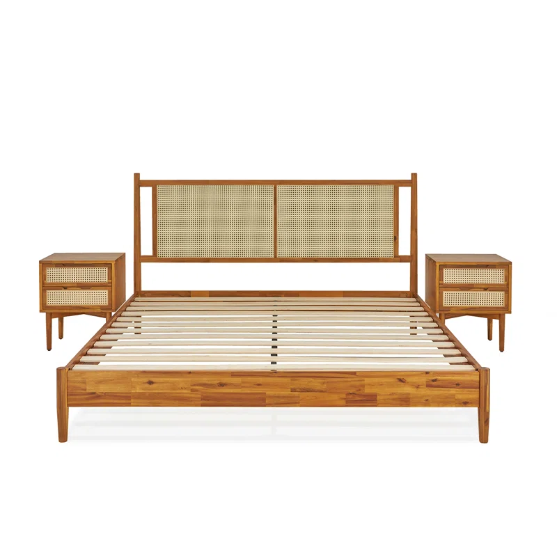 Solid Wood Rattan Bed For Bedroom | Cane Bed For Home -Amara