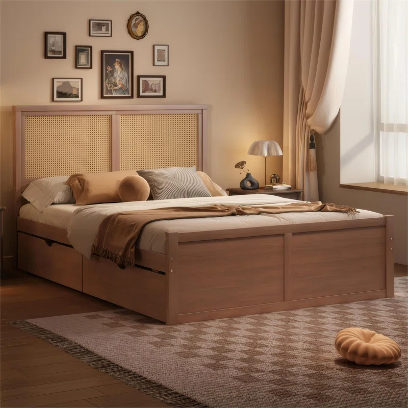 Solid Wood Rattan Bed For Bedroom | Cane Bed For Home -Divya