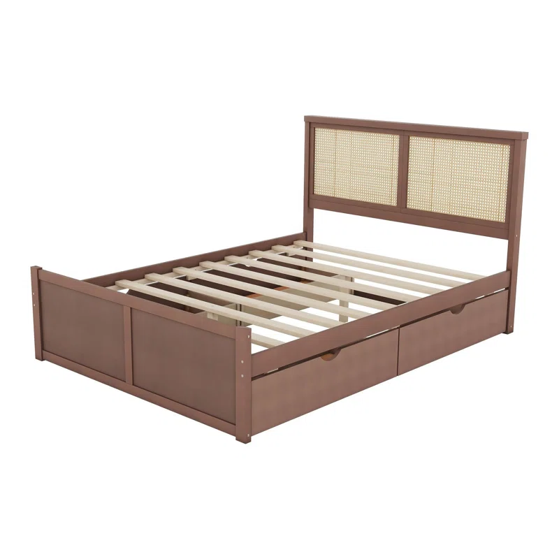 Solid Wood Rattan Bed For Bedroom | Cane Bed For Home -Divya