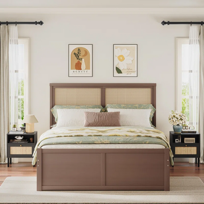 Solid Wood Rattan Bed For Bedroom | Cane Bed For Home -Divya