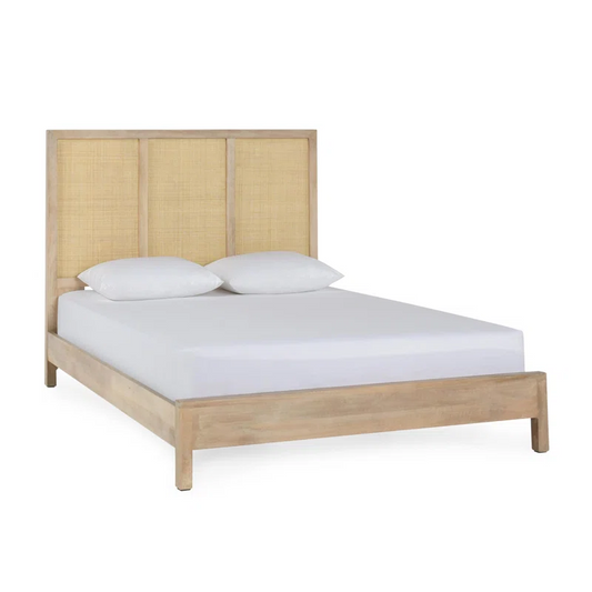 Solid Wood Rattan Bed For Bedroom | Cane Bed For Home -Alexis - Akway