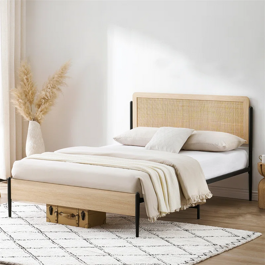 Solid Wood Rattan Bed For Bedroom | Cane Bed For Home -Dahlia