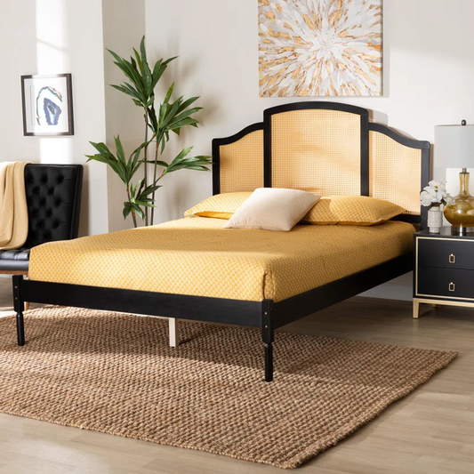 Solid Wood Rattan Bed For Bedroom | Cane Bed For Home -Dodge