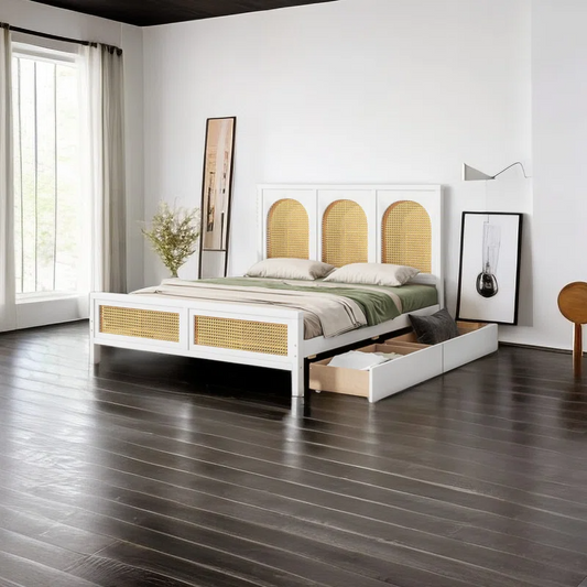 Solid Wood Rattan Bed For Bedroom | Cane Bed For Home -Hrishi