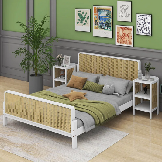 Solid Wood Rattan Bed For Bedroom | Cane Bed For Home -Manan