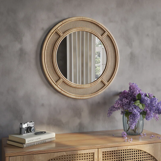 Bamboo Wall Mirror for living room | Cane Wall Mirror | Rattan Mirror -Firoh