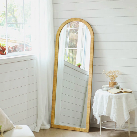 Bamboo Floor Mirror for living room | Cane Floor Mirror | Rattan Mirror -Viraj