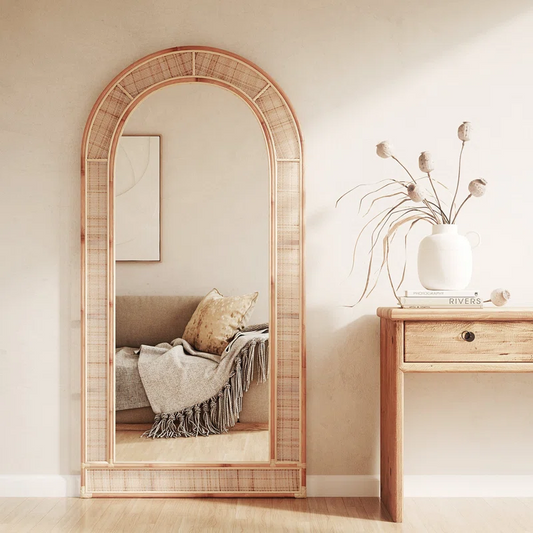 Bamboo Floor Mirror for living room | Cane Floor Mirror | Rattan Mirror -Lalima