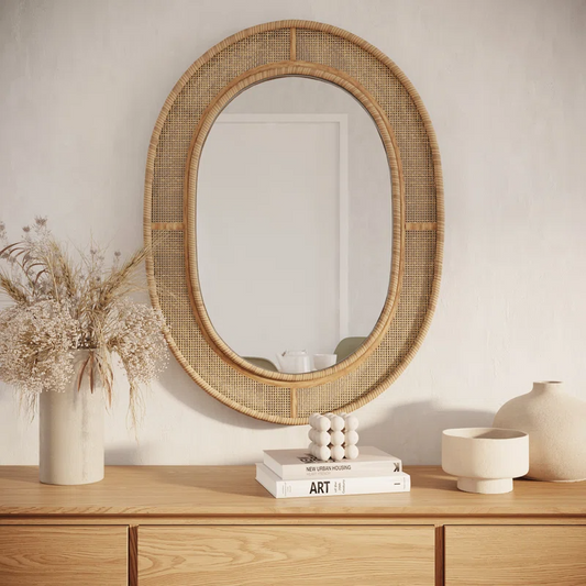 Bamboo Wall Mirror for living room | Cane Wall Mirror | Rattan Mirror -Paridhi