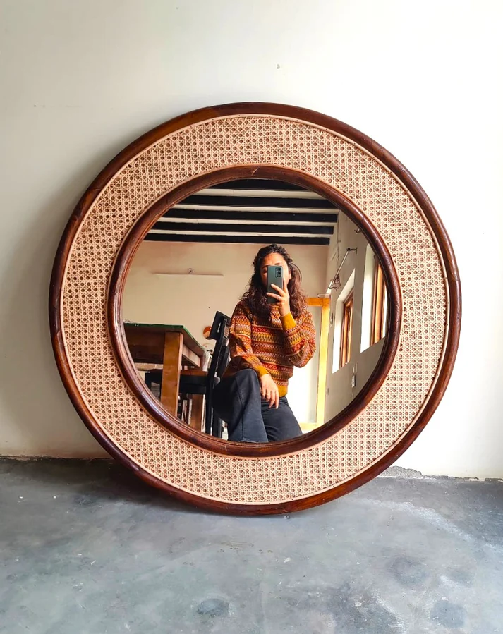 Bamboo Wall Mirror for living room | Cane Wall Mirror | Rattan Mirror -Asmita - Akway