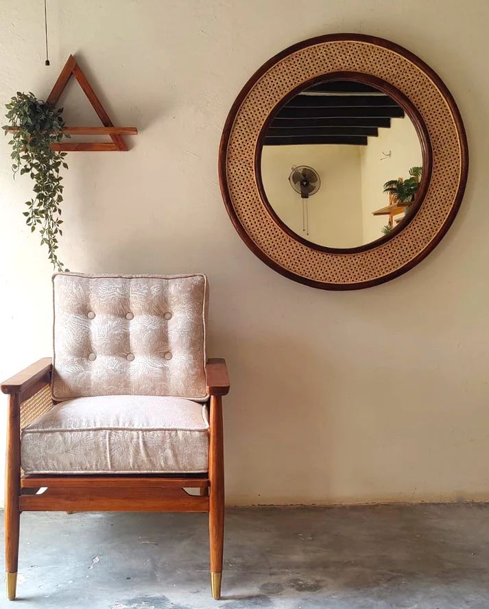 Bamboo Wall Mirror for living room | Cane Wall Mirror | Rattan Mirror -Asmita - Akway