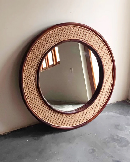 Bamboo Wall Mirror for living room | Cane Wall Mirror | Rattan Mirror -Asmita - Akway