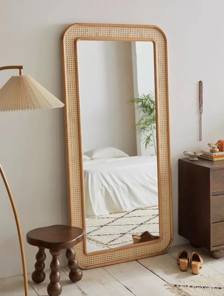 Bamboo Wall Mirror for living room | Cane Wall Mirror | Rattan Mirror -Akriti - Akway