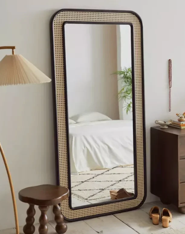 Bamboo Wall Mirror for living room | Cane Wall Mirror | Rattan Mirror -Akriti - Akway