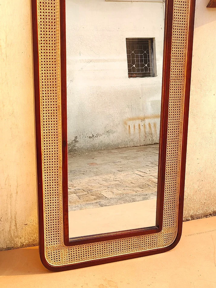 Bamboo Wall Mirror for living room | Cane Wall Mirror | Rattan Mirror -Akriti - Akway