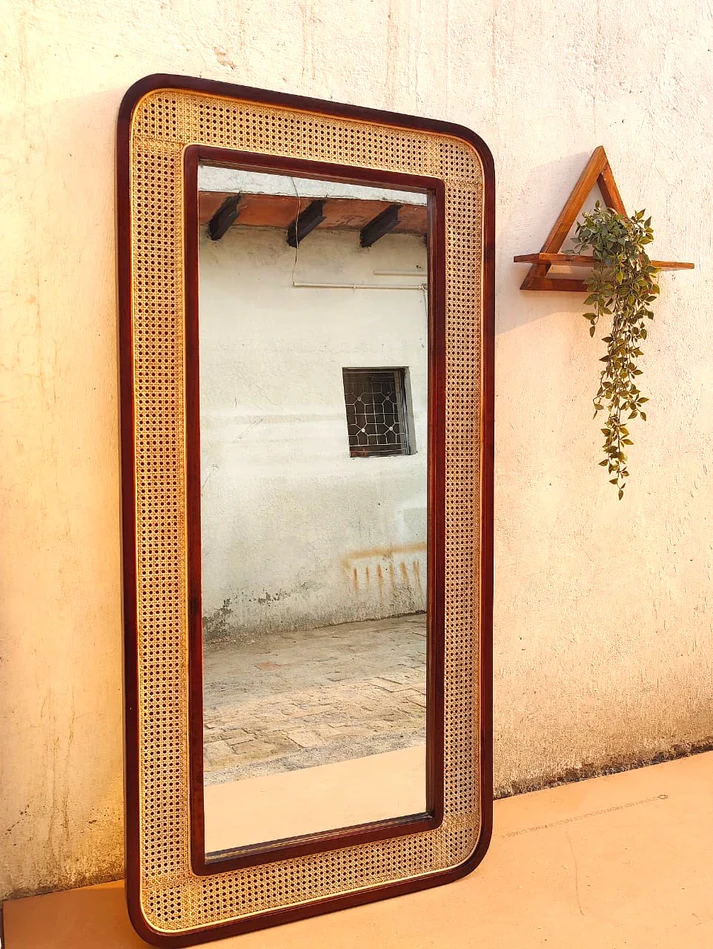 Bamboo Wall Mirror for living room | Cane Wall Mirror | Rattan Mirror -Akriti - Akway