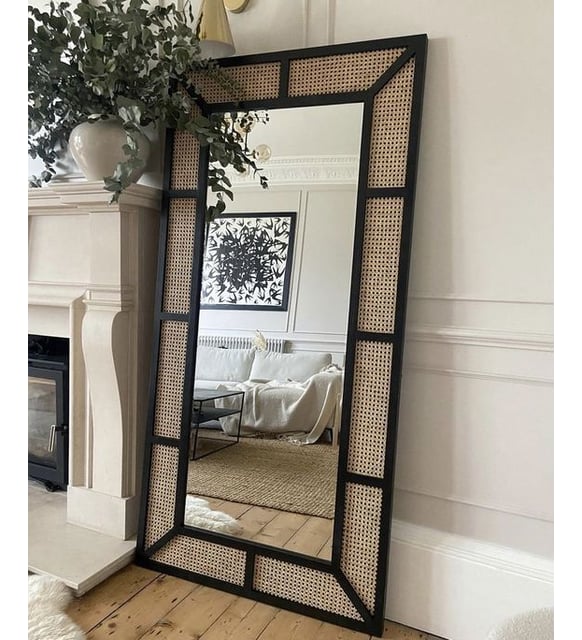 Bamboo Wall Mirror for living room | Cane Wall Mirror | Rattan Mirror -Adhira - Akway