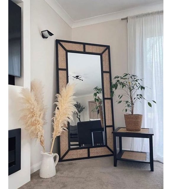 Bamboo Wall Mirror for living room | Cane Wall Mirror | Rattan Mirror -Adhira - Akway