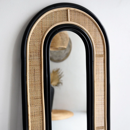 Bamboo Wall Mirror for living room | Cane Wall Mirror | Rattan Mirror -Minnie - Akway