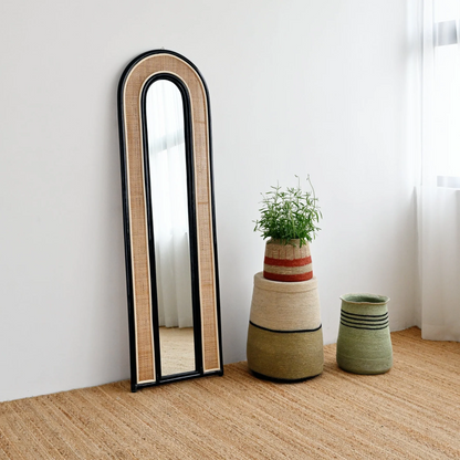 Bamboo Wall Mirror for living room | Cane Wall Mirror | Rattan Mirror -Minnie - Akway