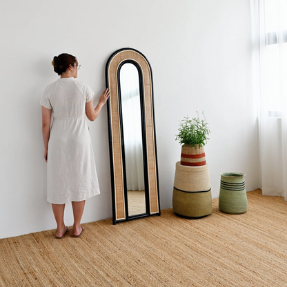 Bamboo Wall Mirror for living room | Cane Wall Mirror | Rattan Mirror -Minnie - Akway