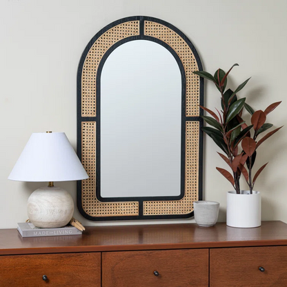 Bamboo Wall Mirror for living room | Cane Wall Mirror | Rattan Mirror - James - Akway