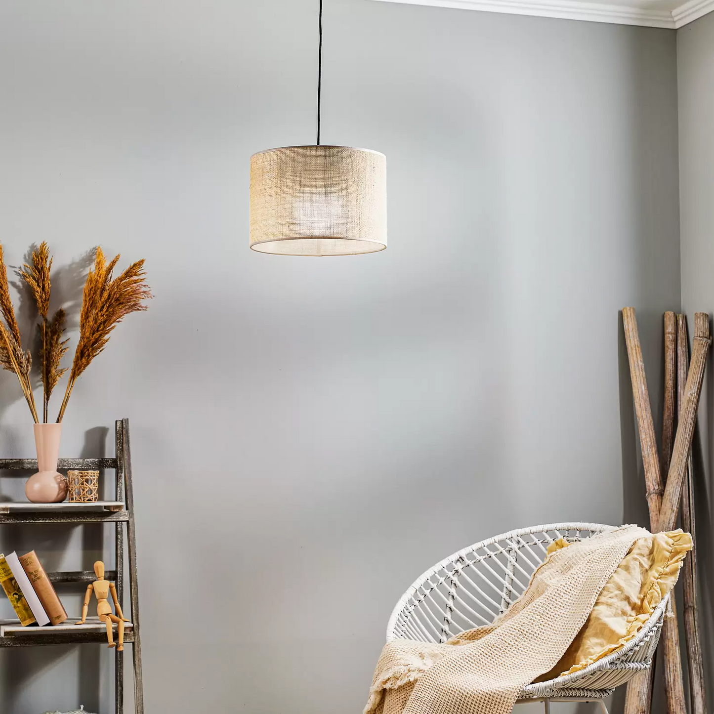 Jute Hanging lamp for Living Room | Jute Pendant light | Jute ceiling light -Liora - Akway