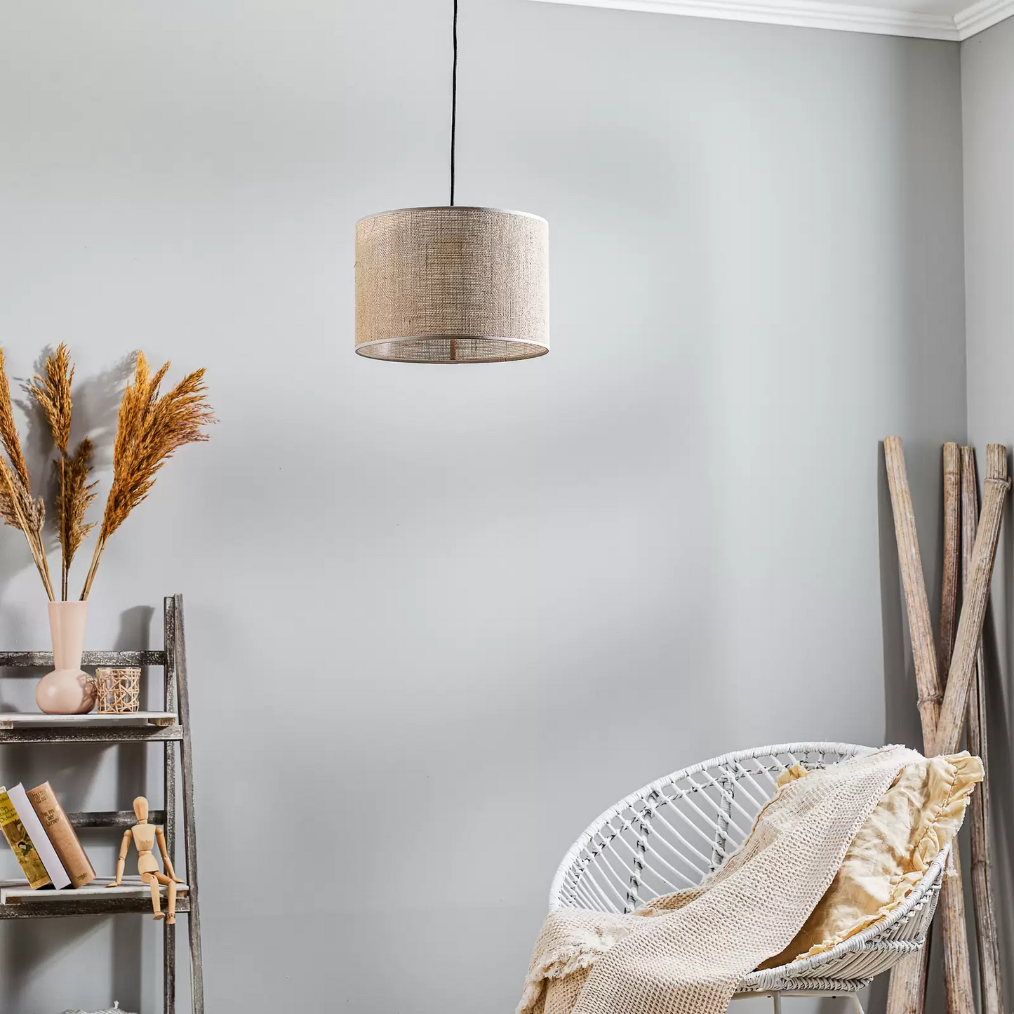 Jute Hanging lamp for Living Room | Jute Pendant light | Jute ceiling light -Liora - Akway