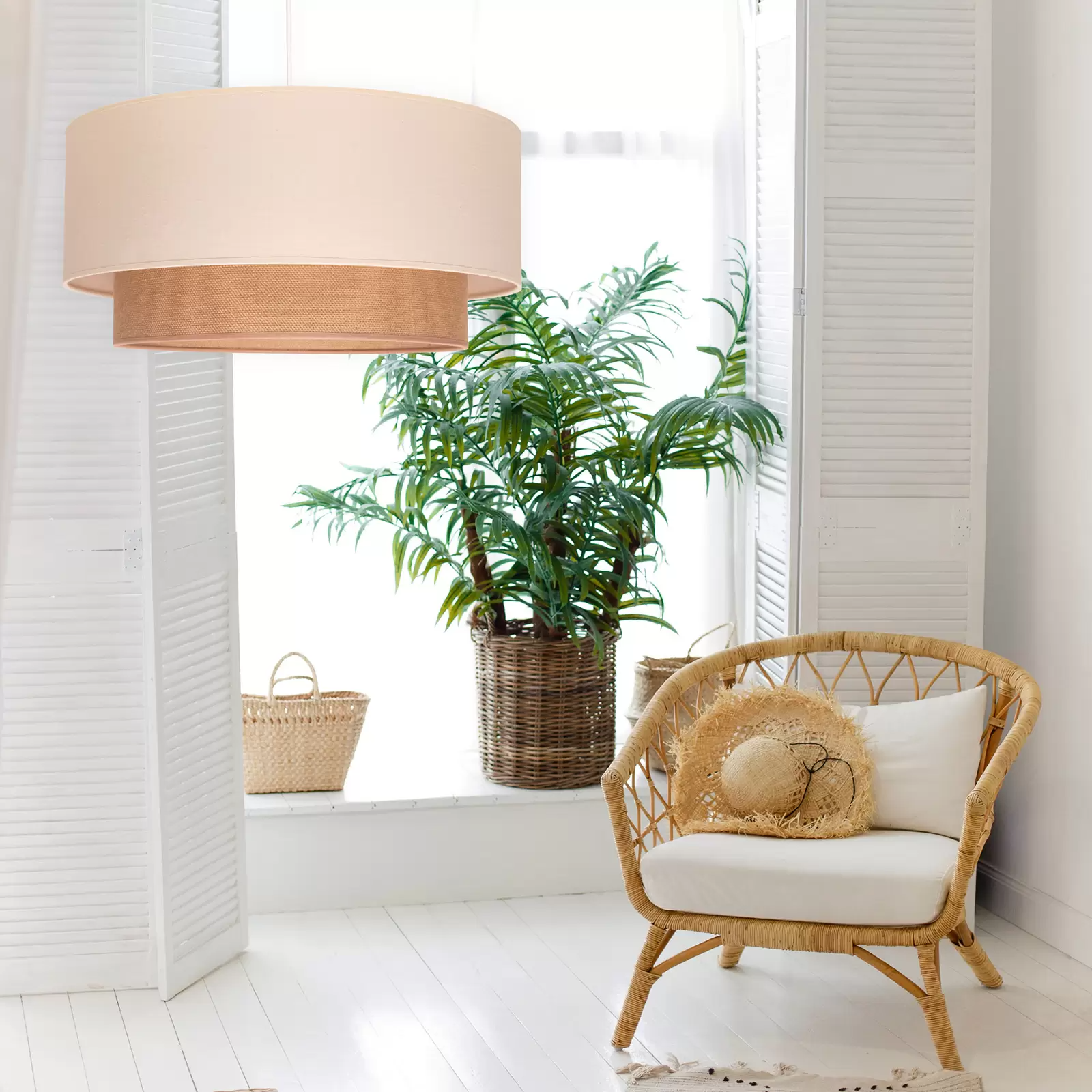 Jute Hanging lamp for Living Room | Jute Pendant light | Jute ceiling light -Tejas - Akway