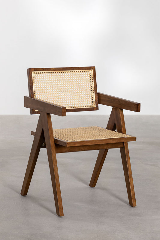 Rattan Dining Chair Teak Wood Finish | Woven Garden Chair Teak Wood Finish | Cane Dining chair | Terrace Chair- Bhavna - Akway