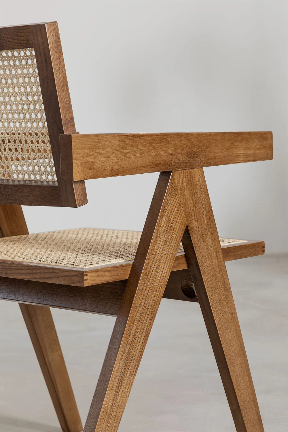 Rattan Dining Chair Teak Wood Finish | Woven Garden Chair Teak Wood Finish | Cane Dining chair | Terrace Chair- Bhavna - Akway