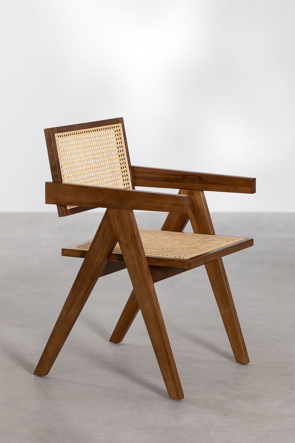 Rattan Dining Chair Teak Wood Finish | Woven Garden Chair Teak Wood Finish | Cane Dining chair | Terrace Chair- Bhavna - Akway