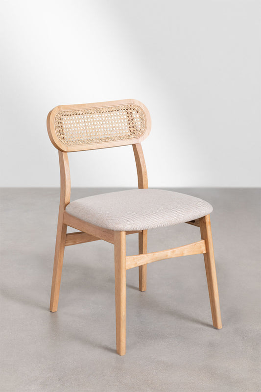 Rattan Dining Chair Teak Wood Finish | Woven Chair For Study Teak Wood Finish | Cane chair for Dining - Leivel - Akway