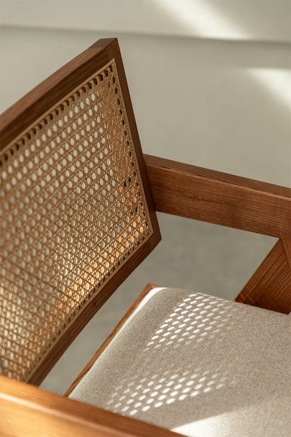 Rattan Dining Chair Teak Wood Finish | Woven Garden Chair Teak Wood Finish | Cane Dining chair | Terrace Chair- Avni - Akway