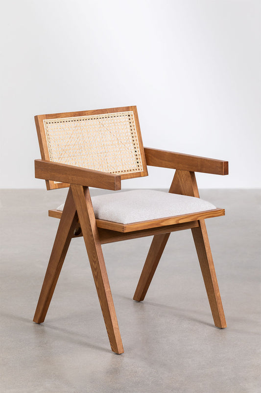 Rattan Dining Chair Teak Wood Finish | Woven Garden Chair Teak Wood Finish | Cane Dining chair | Terrace Chair- Avni - Akway
