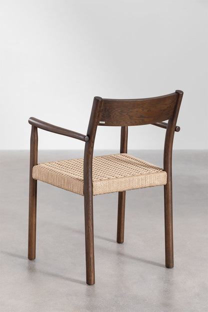 Rattan Dining Chair Teak Wood Finish | Woven Garden Chair For Study Teak Wood Finish | Cane Dining chair - Amber - Akway