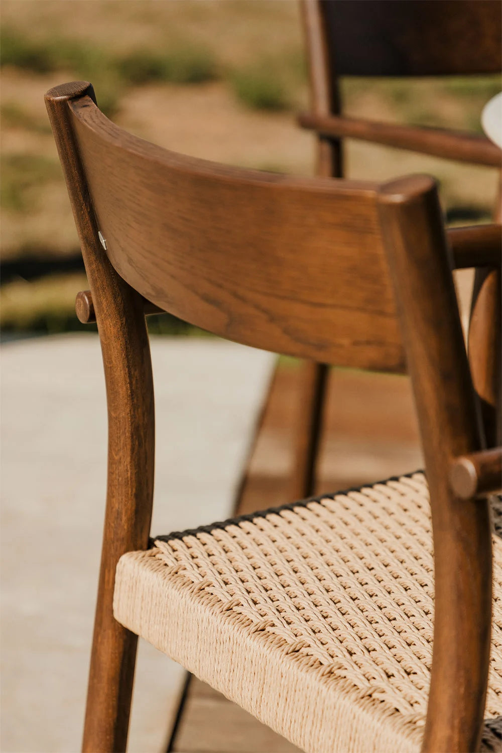 Rattan Dining Chair Teak Wood Finish | Woven Garden Chair For Study Teak Wood Finish | Cane Dining chair - Amber - Akway