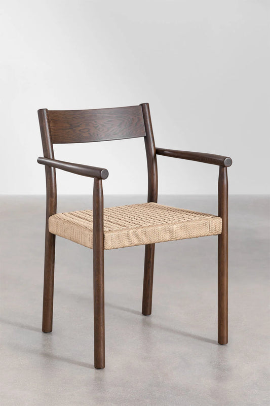 Rattan Dining Chair Teak Wood Finish | Woven Garden Chair For Study Teak Wood Finish | Cane Dining chair - Amber - Akway