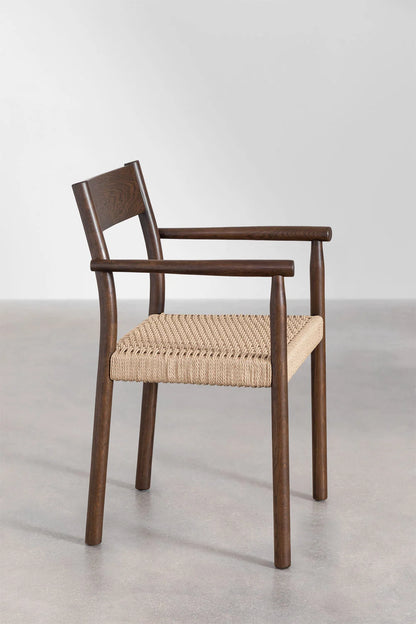 Rattan Dining Chair Teak Wood Finish | Woven Garden Chair For Study Teak Wood Finish | Cane Dining chair - Amber - Akway