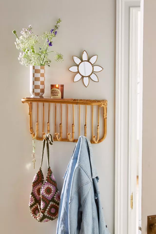 AKWAY Rattan Bamboo Wall Hook, Wall Hanger, Cane Wall Hooks, entryway Hangers, entryway Hooks, Clothing Hangers - Akway