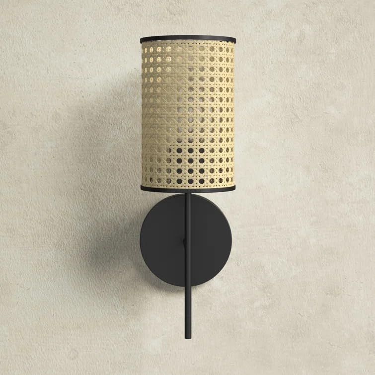 AKWAY Bamboo Wall Lamps for Living Rooms | Rattan and Cane Webbing Wall Lamps for Bedroom | Wicker Wall Lamps for Home Decoration Eye Shape Webbing(Bulb not Included) (12 x 18 CM)(Black) - Akway